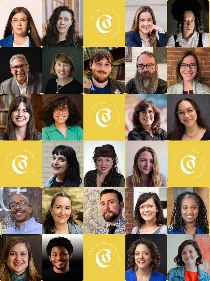 headshots of 25 people against a yellow background with a logo for the Advocacy Leadership Institute