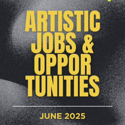 Yellow text reads ARTISTIC JOBS & OPPORTUNITIES on a black and white abstract background. Below, JUNE 2025 is in yellow. Asterisk symbol and the Pittsburgh Arts Council logo are also present.