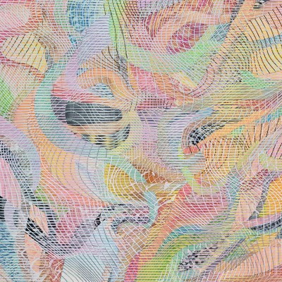 Brightly colored pastel abstract painting showing swirls of textured colors