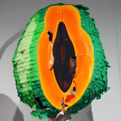 A papaya-shaped pinata