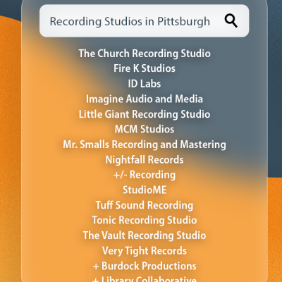 Search Bar: Recording Studios in Pittsburgh