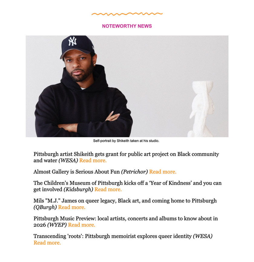 Screenshot of a Noteworthy News section of an email newsletter