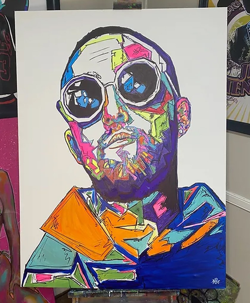Mixed media artwork of the late Mac Miller