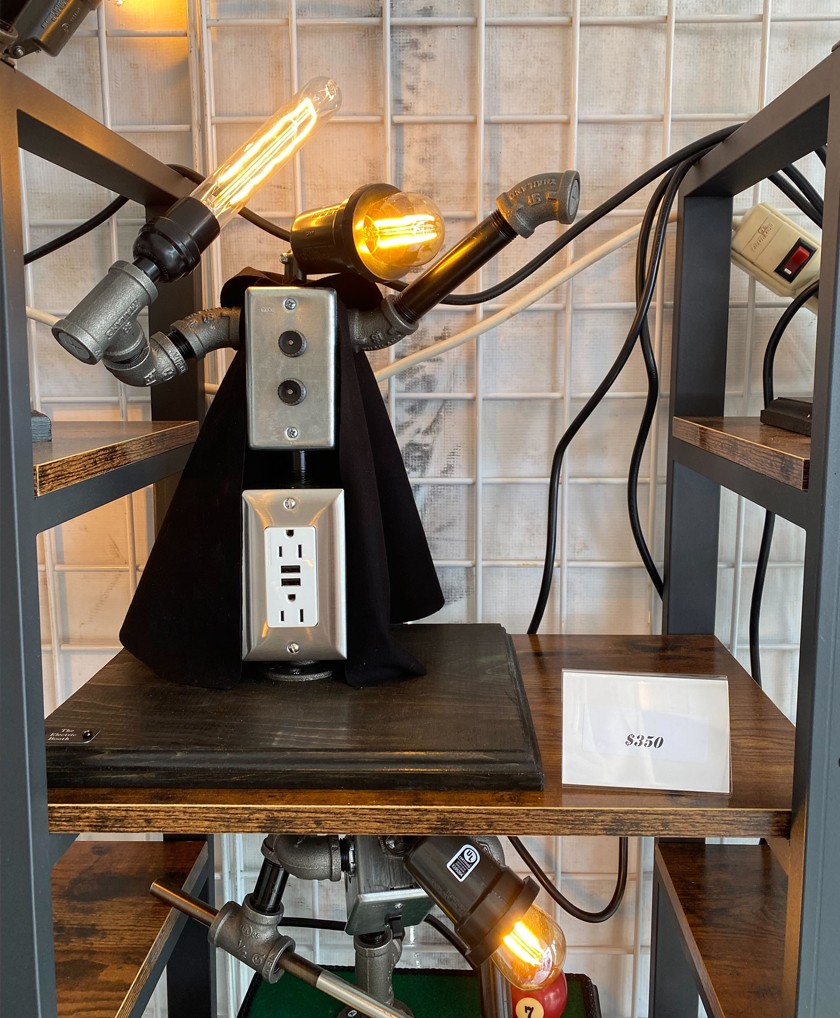 A close-up of an artistic lighting fixture