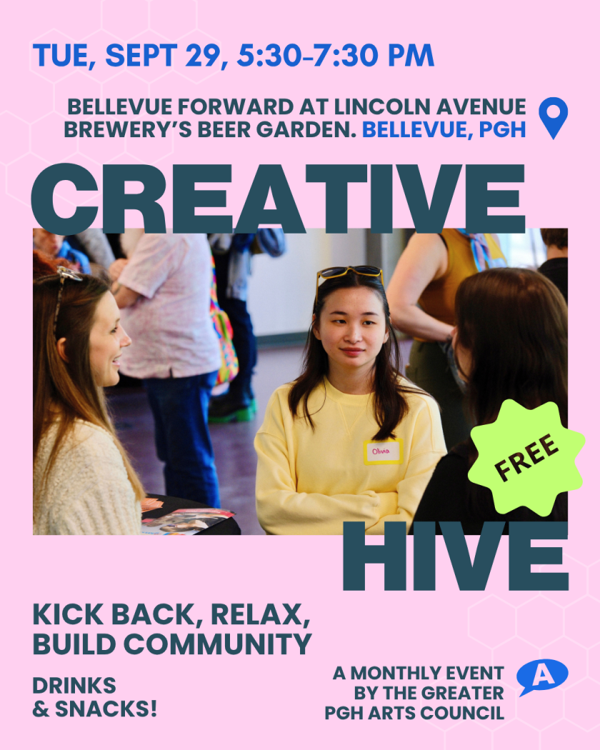 Join us for Creative Hive on Tuesday, September 29, 2026, from 5:30 to 7:30 PM at Bellevue Forward, hosted at Lincoln Avenue Brewery's Beer Garden (15 North Sprague Avenue, Bellevue). This event is for community building within the arts sector and is free.