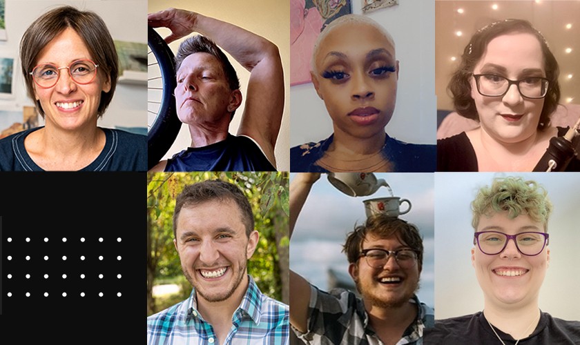 A collage of seven headshots