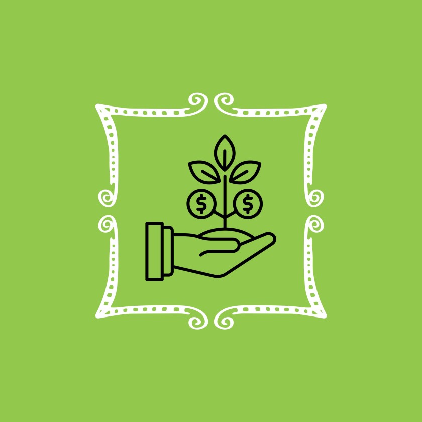 Framed illustration of hand holding small money tree