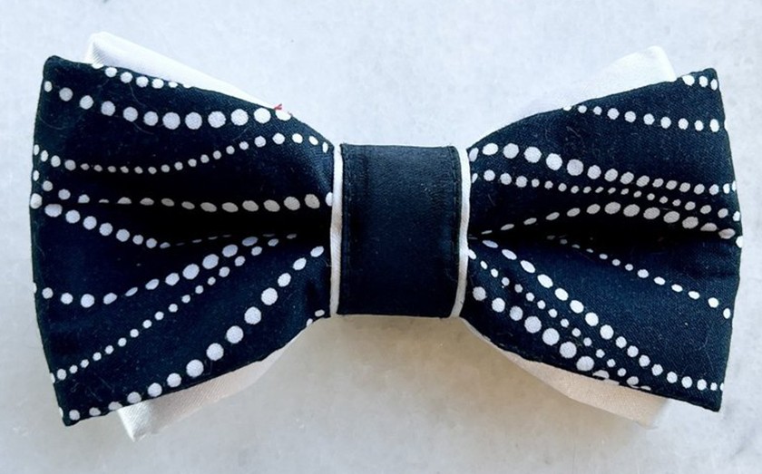 Navy blue bowtie with a white dotted pattern