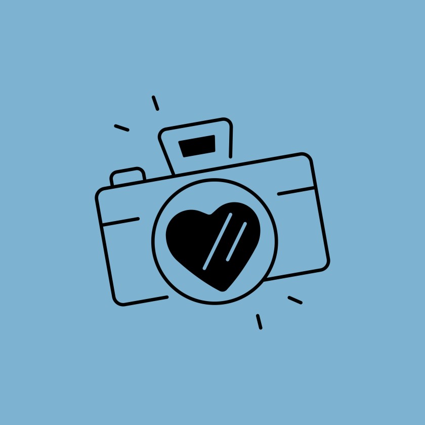 Flashing camera with a heart inside the lens