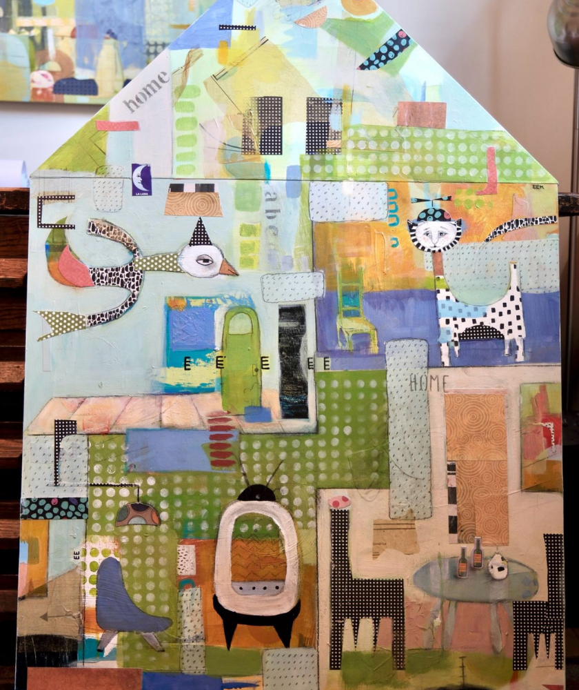 A painting of a house.