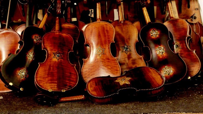A photo of violins from the Holocaust