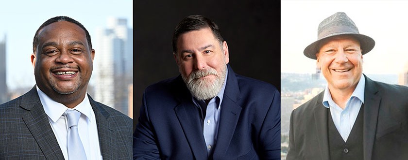Three of Pittsburgh's 2021 primary candidates for Mayor of Pittsburgh: Representative Ed Gainey, Mayor Bill Peduto, and Tony Moreno. Photos courtesy of each campaign